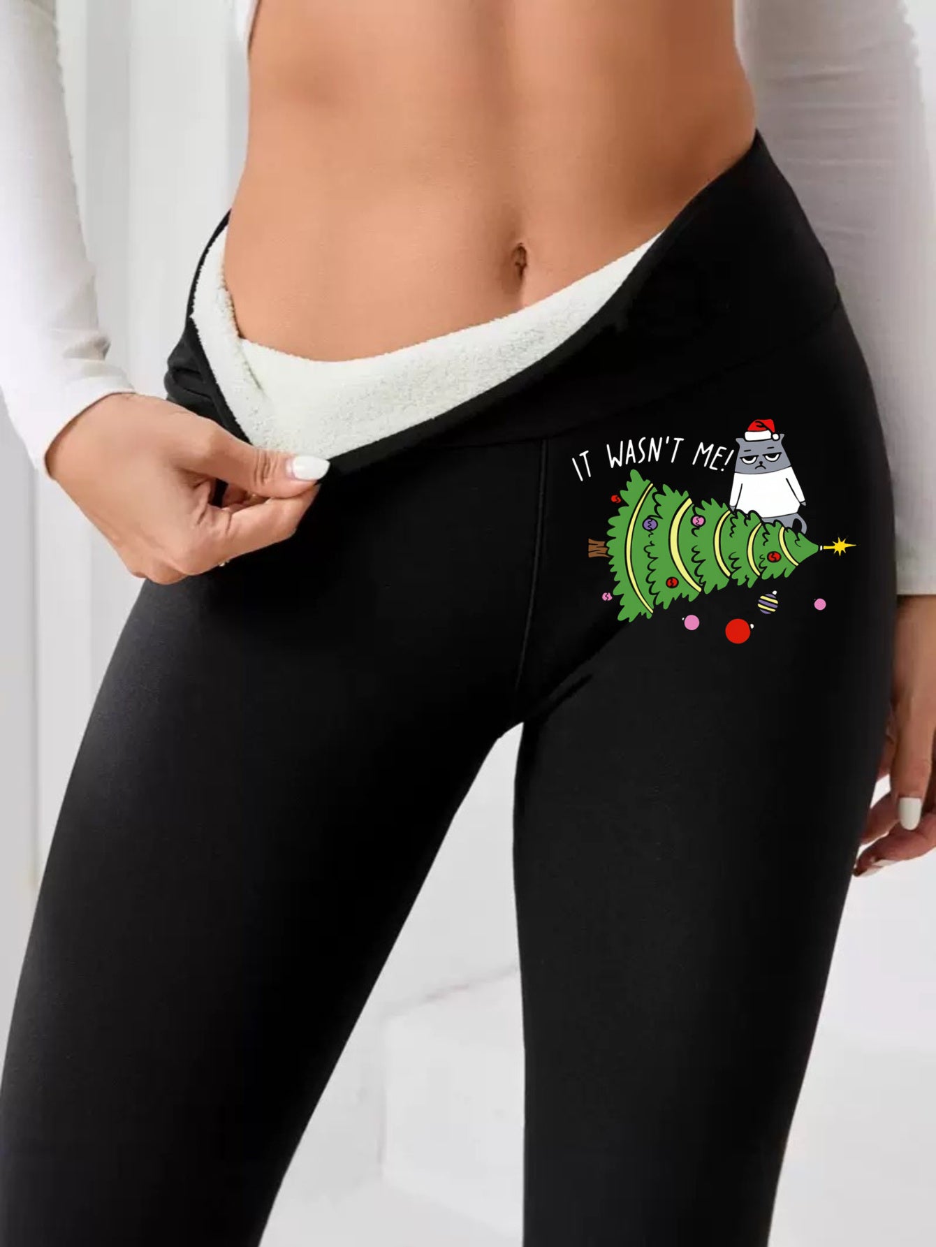 "It Wasn't Me" Funny Christmas Leggings - Fleece-Lined High Waist