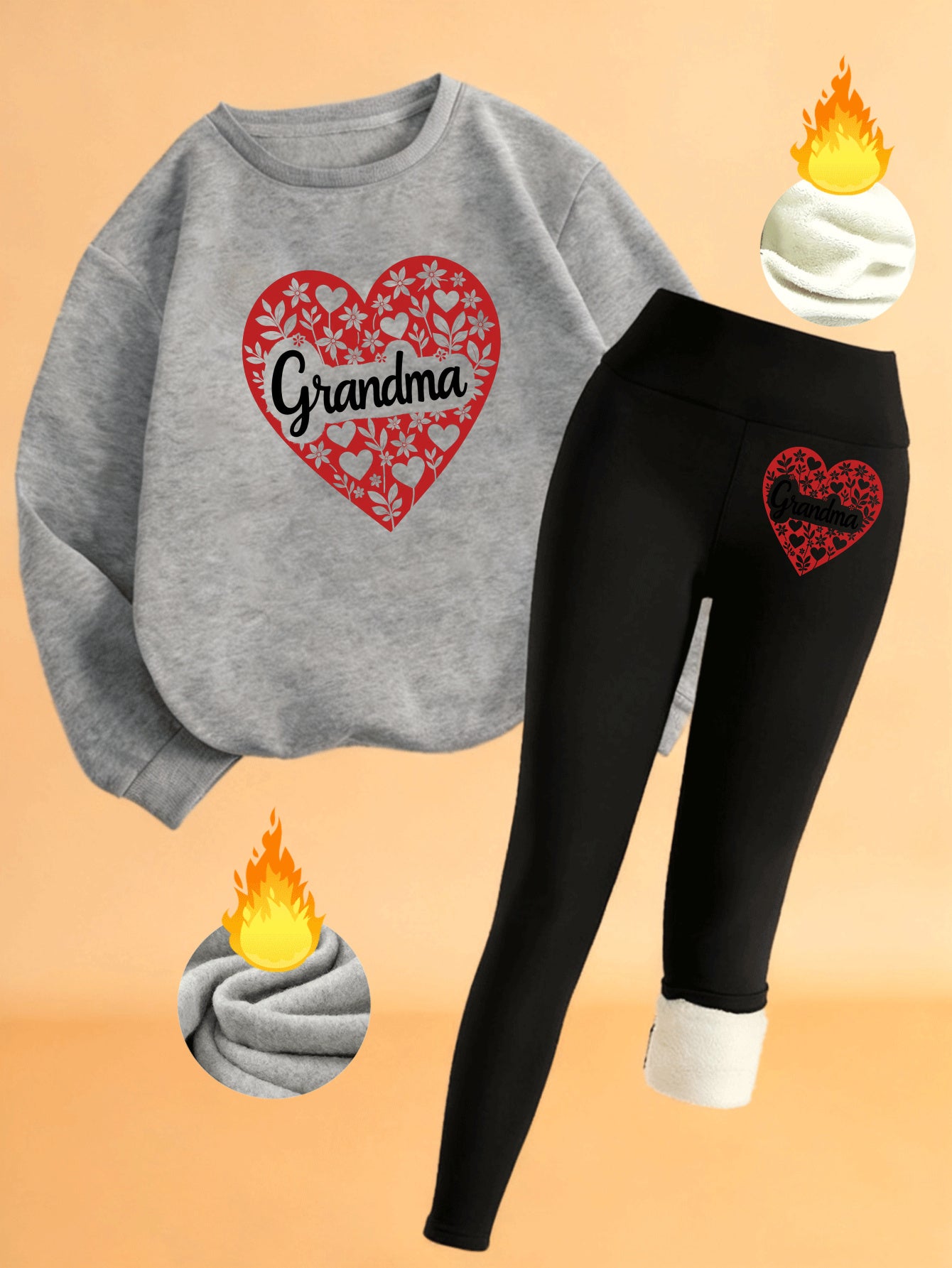 The "Grandma" Heart Set - Cozy Fleece-Lined Loungewear
